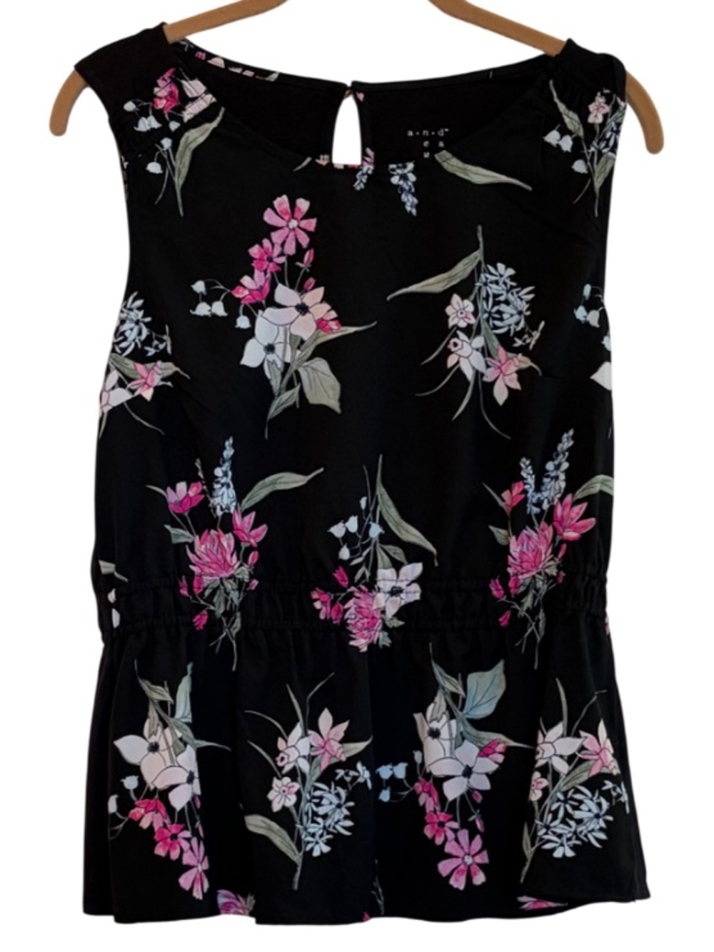 RESERVED A NEW DAY Peplum Top Womens Medium Black Floral Sleeveless Tank Blouse - Picture 2 of 16